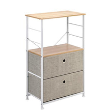 将图片加载到图库查看器,Nightstand 2-Drawer Shelf Storage - Bedside Furniture & Accent End Table Chest For Home, Bedroom, Office, College Dorm, Steel Frame, Wood Top, Easy Pull Fabric Bins, Linen / Natural