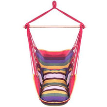 将图片加载到图库查看器,Distinctive Cotton Canvas Hanging Rope Chair with Pillows Rainbow