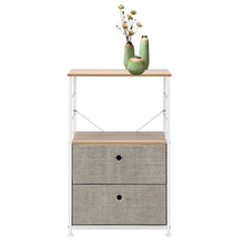 将图片加载到图库查看器,Nightstand 2-Drawer Shelf Storage - Bedside Furniture & Accent End Table Chest For Home, Bedroom, Office, College Dorm, Steel Frame, Wood Top, Easy Pull Fabric Bins, Linen / Natural