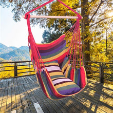 将图片加载到图库查看器,Distinctive Cotton Canvas Hanging Rope Chair with Pillows Rainbow