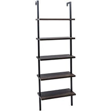 将图片加载到图库查看器,5-Shelf Wood Ladder Bookcase with Metal Frame, Industrial 5-Tier Modern Ladder Shelf Wood Shelves,Dark Walnut