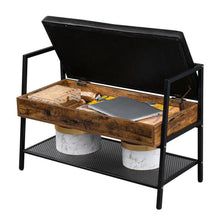 将图片加载到图库查看器,Shoe Storage Bench, Industrial Hidden Shoe Rack Bench Organizer with Storage Chest, Mesh Shelf for Entryway, Mushroom, Living Room(Rustic Brown)