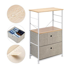 将图片加载到图库查看器,Nightstand 2-Drawer Shelf Storage - Bedside Furniture & Accent End Table Chest For Home, Bedroom, Office, College Dorm, Steel Frame, Wood Top, Easy Pull Fabric Bins, Linen / Natural