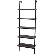 将图片加载到图库查看器,5-Shelf Wood Ladder Bookcase with Metal Frame, Industrial 5-Tier Modern Ladder Shelf Wood Shelves,Dark Walnut
