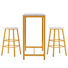 将图片加载到图库查看器，[107 x 47 x 92]cm PVC Marble Simple Bar Table   Round Bar Stool Golden Paint (One Table and Two Stools) White
