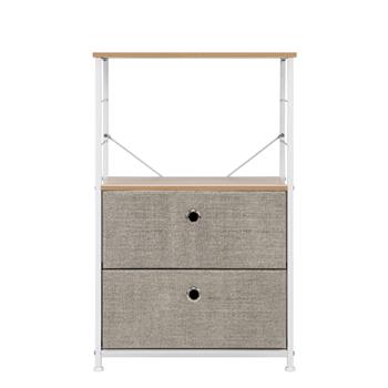 Nightstand 2-Drawer Shelf Storage - Bedside Furniture & Accent End Table Chest For Home, Bedroom, Office, College Dorm, Steel Frame, Wood Top, Easy Pull Fabric Bins, Linen / Natural