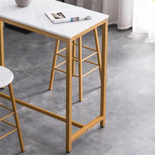 将图片加载到图库查看器，[107 x 47 x 92]cm PVC Marble Simple Bar Table   Round Bar Stool Golden Paint (One Table and Two Stools) White
