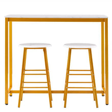 将图片加载到图库查看器，[107 x 47 x 92]cm PVC Marble Simple Bar Table   Round Bar Stool Golden Paint (One Table and Two Stools) White
