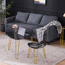将图片加载到图库查看器，[84 x 83 x 46]cm Marble Iron Foot Coffee Table Side Table Set of 2 Black
