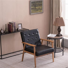 将图片加载到图库查看器，(75 x 69 x 84)cm Retro Modern Wooden Single Chair,Black PU

