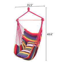 将图片加载到图库查看器，Distinctive Cotton Canvas Hanging Rope Chair with Pillows Rainbow
