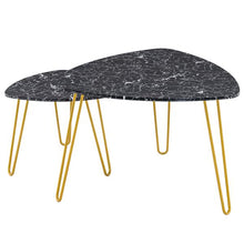 将图片加载到图库查看器，[84 x 83 x 46]cm Marble Iron Foot Coffee Table Side Table Set of 2 Black
