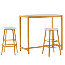 将图片加载到图库查看器，[107 x 47 x 92]cm PVC Marble Simple Bar Table   Round Bar Stool Golden Paint (One Table and Two Stools) White
