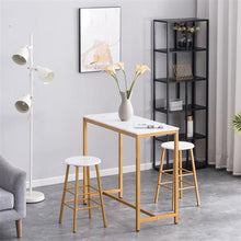 将图片加载到图库查看器，[107 x 47 x 92]cm PVC Marble Simple Bar Table   Round Bar Stool Golden Paint (One Table and Two Stools) White

