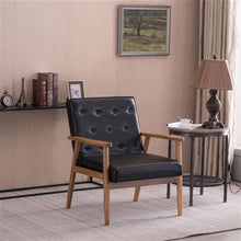 将图片加载到图库查看器，(75 x 69 x 84)cm Retro Modern Wooden Single Chair,Black PU
