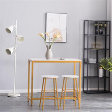 将图片加载到图库查看器，[107 x 47 x 92]cm PVC Marble Simple Bar Table   Round Bar Stool Golden Paint (One Table and Two Stools) White
