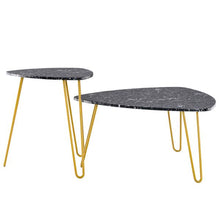 将图片加载到图库查看器，[84 x 83 x 46]cm Marble Iron Foot Coffee Table Side Table Set of 2 Black

