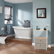 将图片加载到图库查看器，Nightstand 2-Drawer Shelf Storage - Bedside Furniture &amp; Accent End Table Chest For Home, Bedroom, Office, College Dorm, Steel Frame, Wood Top, Easy Pull Fabric Bins, Linen / Natural
