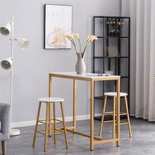 将图片加载到图库查看器，[107 x 47 x 92]cm PVC Marble Simple Bar Table   Round Bar Stool Golden Paint (One Table and Two Stools) White
