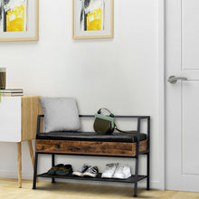 将图片加载到图库查看器，Shoe Storage Bench, Industrial Hidden Shoe Rack Bench Organizer with Storage Chest, Mesh Shelf for Entryway, Mushroom, Living Room(Rustic Brown)
