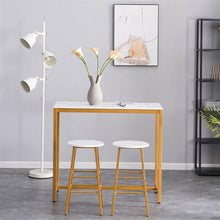 将图片加载到图库查看器，[107 x 47 x 92]cm PVC Marble Simple Bar Table   Round Bar Stool Golden Paint (One Table and Two Stools) White
