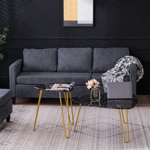 将图片加载到图库查看器，[84 x 83 x 46]cm Marble Iron Foot Coffee Table Side Table Set of 2 Black
