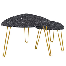 将图片加载到图库查看器，[84 x 83 x 46]cm Marble Iron Foot Coffee Table Side Table Set of 2 Black
