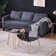 将图片加载到图库查看器，[84 x 83 x 46]cm Marble Iron Foot Coffee Table Side Table Set of 2 Black
