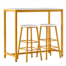 将图片加载到图库查看器，[107 x 47 x 92]cm PVC Marble Simple Bar Table   Round Bar Stool Golden Paint (One Table and Two Stools) White
