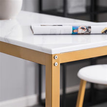 将图片加载到图库查看器，[107 x 47 x 92]cm PVC Marble Simple Bar Table   Round Bar Stool Golden Paint (One Table and Two Stools) White
