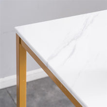 将图片加载到图库查看器，[107 x 47 x 92]cm PVC Marble Simple Bar Table   Round Bar Stool Golden Paint (One Table and Two Stools) White
