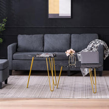 将图片加载到图库查看器，[84 x 83 x 46]cm Marble Iron Foot Coffee Table Side Table Set of 2 Black
