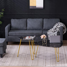 将图片加载到图库查看器，[84 x 83 x 46]cm Marble Iron Foot Coffee Table Side Table Set of 2 Black
