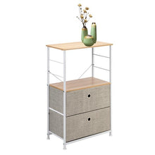 将图片加载到图库查看器，Nightstand 2-Drawer Shelf Storage - Bedside Furniture &amp; Accent End Table Chest For Home, Bedroom, Office, College Dorm, Steel Frame, Wood Top, Easy Pull Fabric Bins, Linen / Natural
