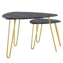 将图片加载到图库查看器，[84 x 83 x 46]cm Marble Iron Foot Coffee Table Side Table Set of 2 Black
