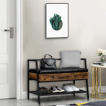 将图片加载到图库查看器，Shoe Storage Bench, Industrial Hidden Shoe Rack Bench Organizer with Storage Chest, Mesh Shelf for Entryway, Mushroom, Living Room(Rustic Brown)
