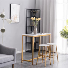 将图片加载到图库查看器，[107 x 47 x 92]cm PVC Marble Simple Bar Table   Round Bar Stool Golden Paint (One Table and Two Stools) White
