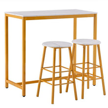 将图片加载到图库查看器，[107 x 47 x 92]cm PVC Marble Simple Bar Table   Round Bar Stool Golden Paint (One Table and Two Stools) White
