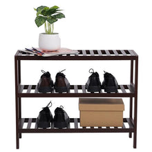 将图片加载到图库查看器，100% Bamboo Shoe Rack Bench, Shoe Storage, 3-Layer Multi-Functional Cell Shelf, Can Be Used For Entrance Corridor, Bathroom, Living Room And Corridor 70 * 25 * 55 Dark Brown
