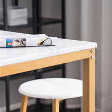 将图片加载到图库查看器，[107 x 47 x 92]cm PVC Marble Simple Bar Table   Round Bar Stool Golden Paint (One Table and Two Stools) White
