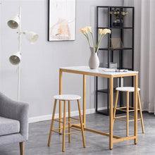 将图片加载到图库查看器，[107 x 47 x 92]cm PVC Marble Simple Bar Table   Round Bar Stool Golden Paint (One Table and Two Stools) White
