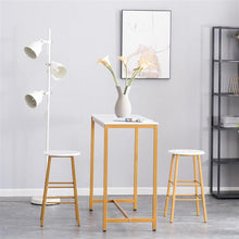 将图片加载到图库查看器，[107 x 47 x 92]cm PVC Marble Simple Bar Table   Round Bar Stool Golden Paint (One Table and Two Stools) White
