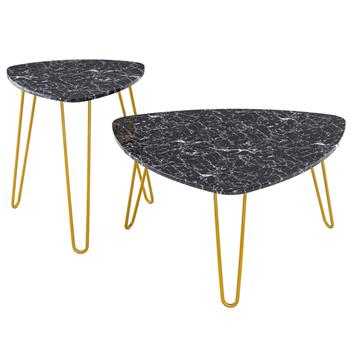 [84 x 83 x 46]cm Marble Iron Foot Coffee Table Side Table Set of 2 Black