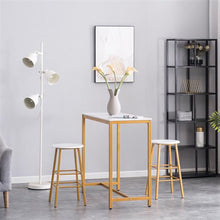 将图片加载到图库查看器，[107 x 47 x 92]cm PVC Marble Simple Bar Table   Round Bar Stool Golden Paint (One Table and Two Stools) White
