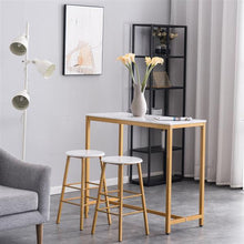 将图片加载到图库查看器，[107 x 47 x 92]cm PVC Marble Simple Bar Table   Round Bar Stool Golden Paint (One Table and Two Stools) White
