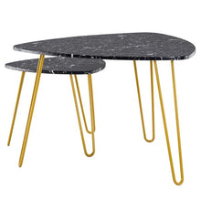 将图片加载到图库查看器，[84 x 83 x 46]cm Marble Iron Foot Coffee Table Side Table Set of 2 Black
