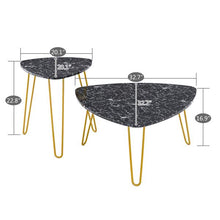 将图片加载到图库查看器，[84 x 83 x 46]cm Marble Iron Foot Coffee Table Side Table Set of 2 Black
