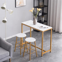 将图片加载到图库查看器，[107 x 47 x 92]cm PVC Marble Simple Bar Table   Round Bar Stool Golden Paint (One Table and Two Stools) White
