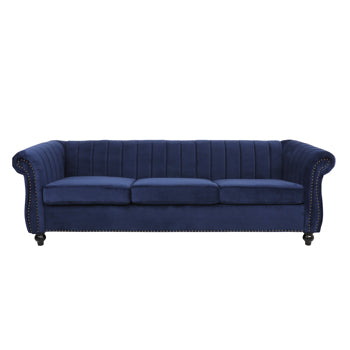 Velvet dark blue 3-seater sofa