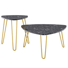将图片加载到图库查看器，[84 x 83 x 46]cm Marble Iron Foot Coffee Table Side Table Set of 2 Black
